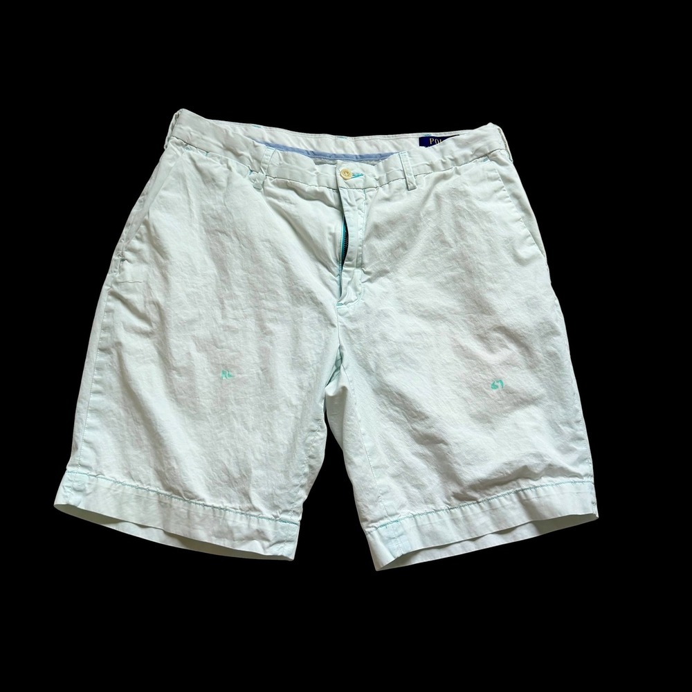 Polo Ralph Lauren Classic Fit Mint Green Chino Shorts 33 Pima Cotton Distressed
